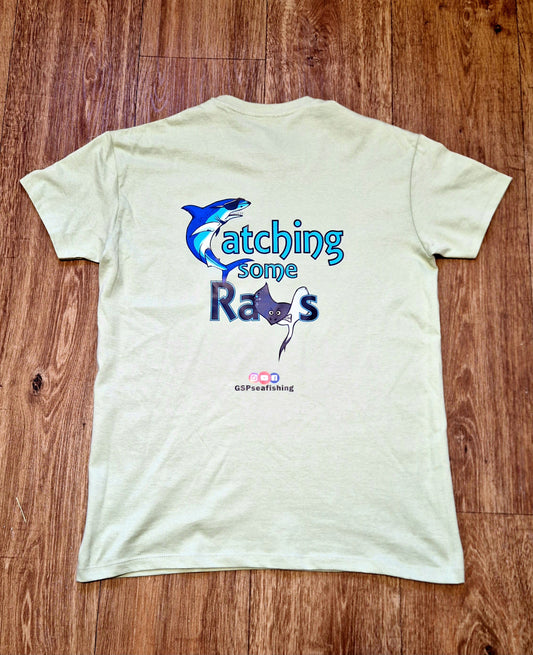 Light Sage Green Short Sleeve Graphic Print T-Shirt. 'Catching Some Rays'