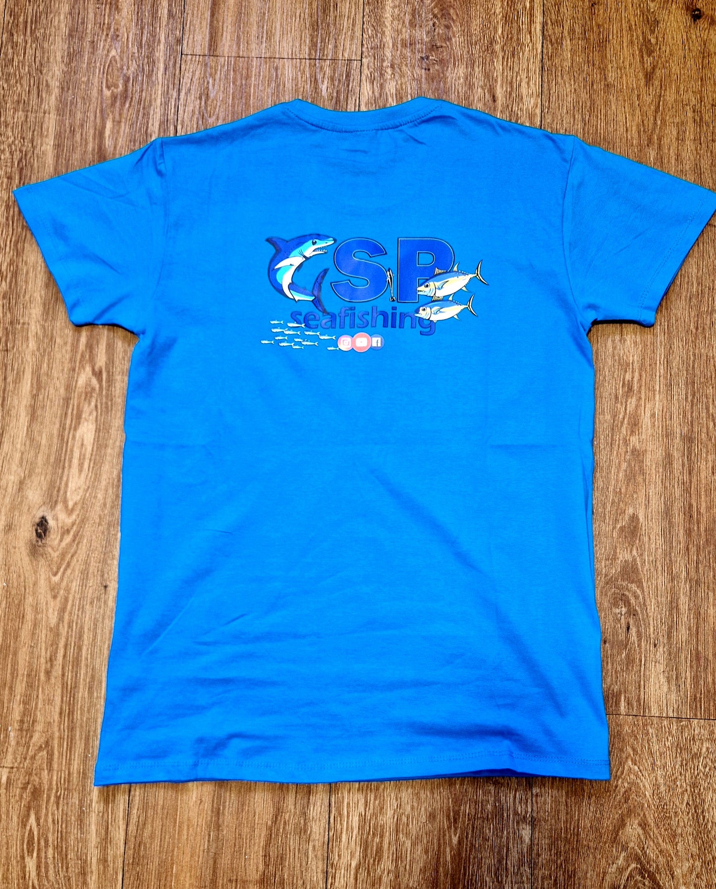 Blue Short Sleeve Graphic Print Fishing T-Shirt. 'GSPseafishing'